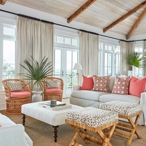 New Growth Cypress Ceiling and River Recovered Pecky Cypress Beams - LIVING ROOM _ Credit Kara Miller Interiors & Brantley Photography